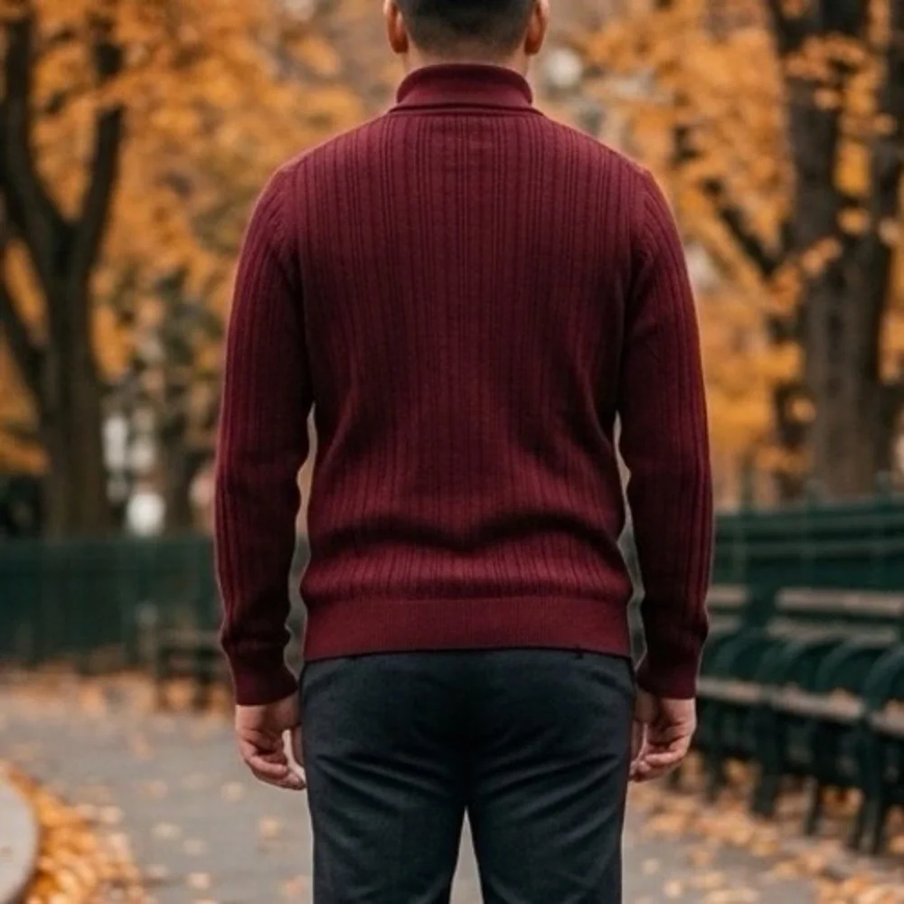 Chaps Mens Shawl Collar Cable Knit Cotton Sweater Burgundy Red Large RN41381